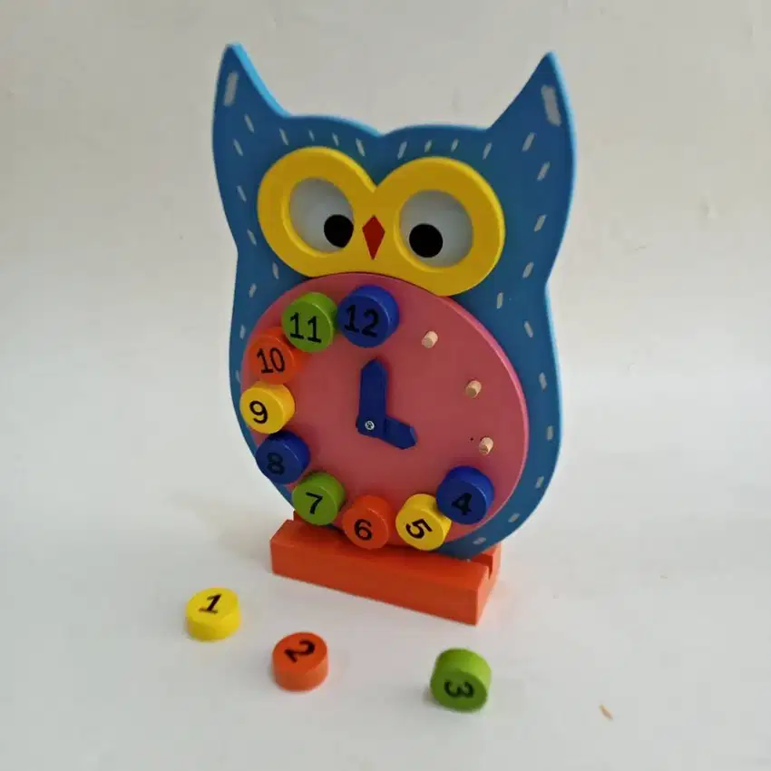 Mainan Jam Kayu Anak TK Jam Karakter Owl