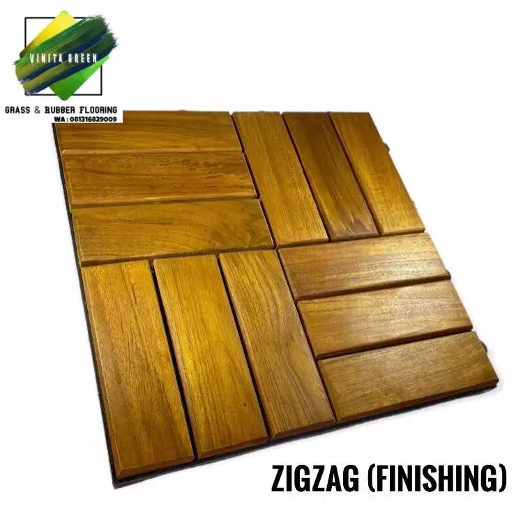 Decking Tile Lantai Kayu Jati Bongkar Pasang Zigzag Finishing