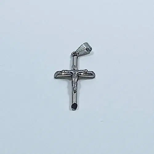 Liontin Kalung Salib Yesus Titanium Silver Chrome Cross Necklace NEW