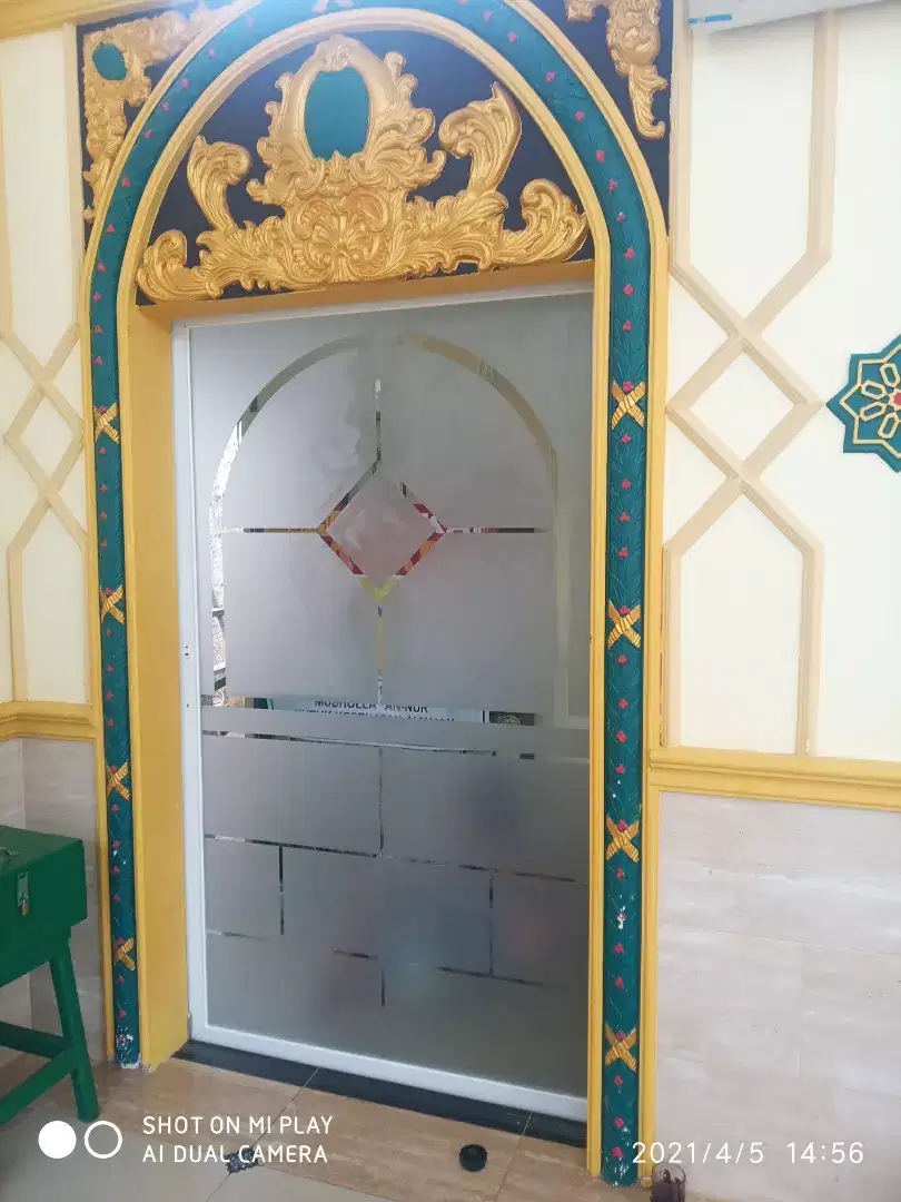 Sticker sanblast kaca masjid, musholla dan rumah