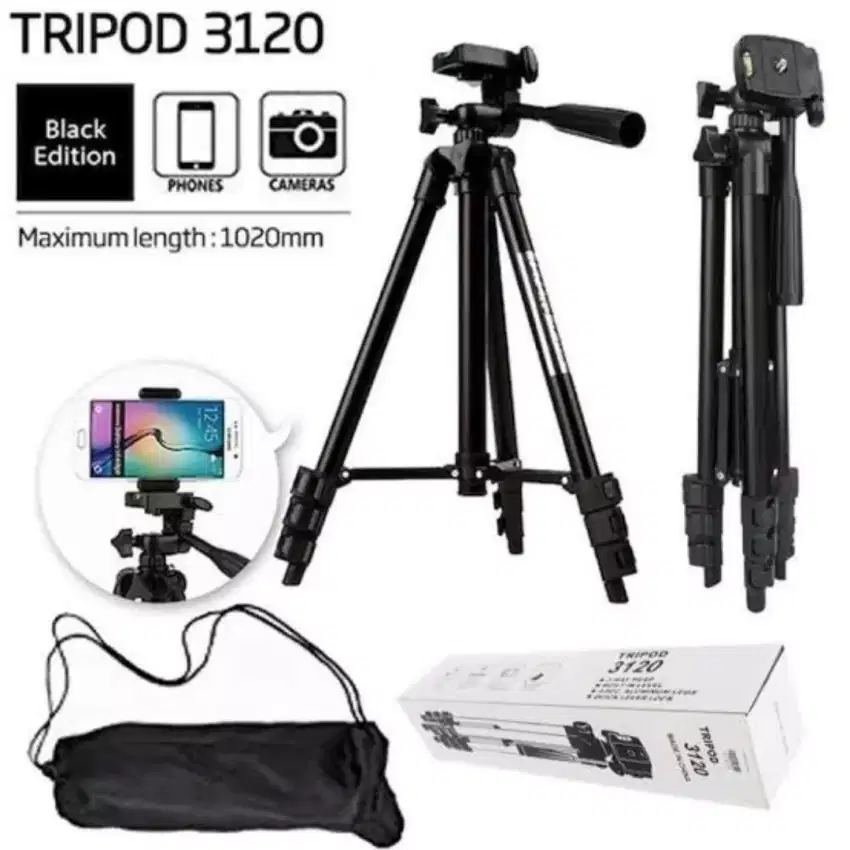 Tripod 3120A untuk HP atau Kamera warna Full Black super Keren