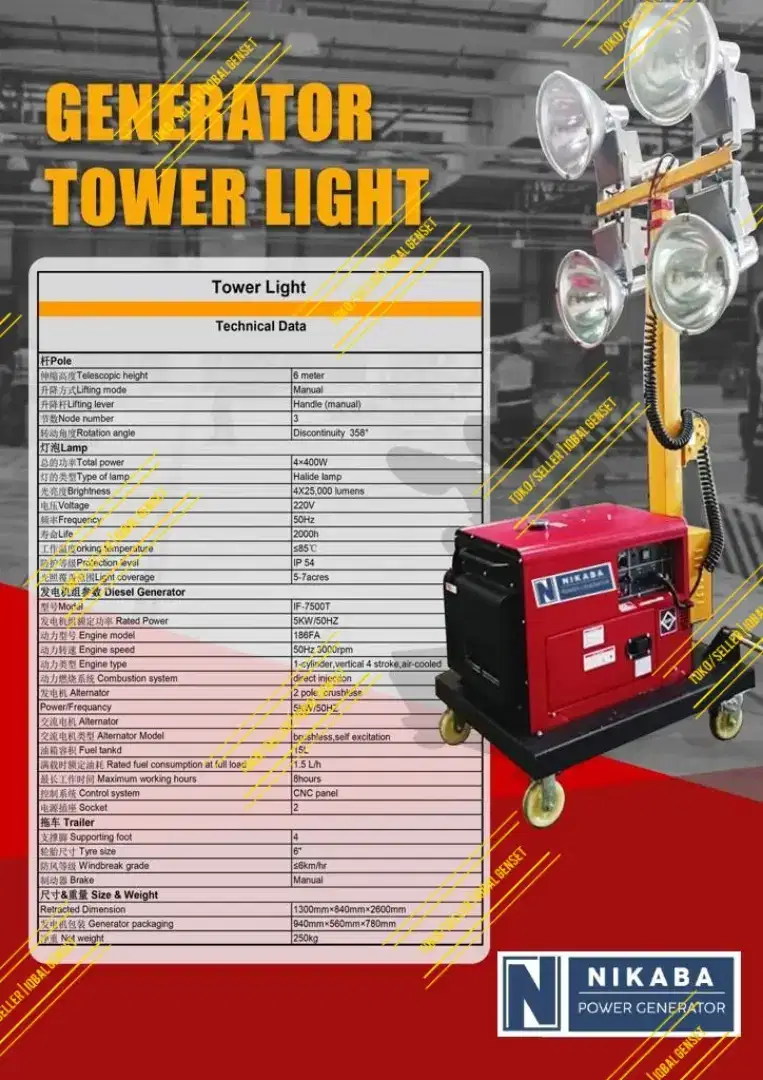 Light Tower 4 x 400 Watt Diesel Lampu Pancang