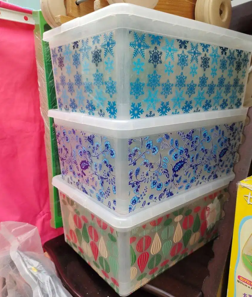 Plastik Kontainer 3-Buah Set / Box Penyimpanan Bermotif (42x28x17cm)