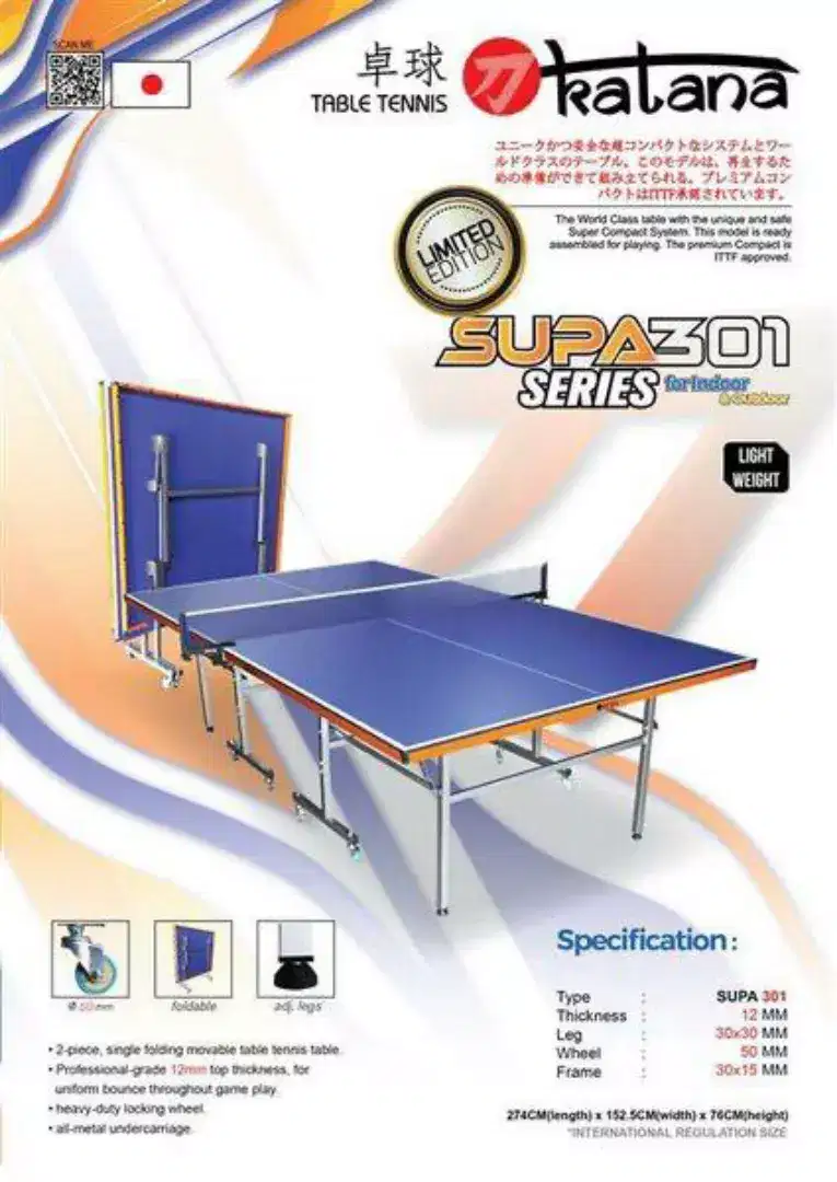 Tenis meja Katana 301 series / meja pingpong / tennis Ori Impor japan