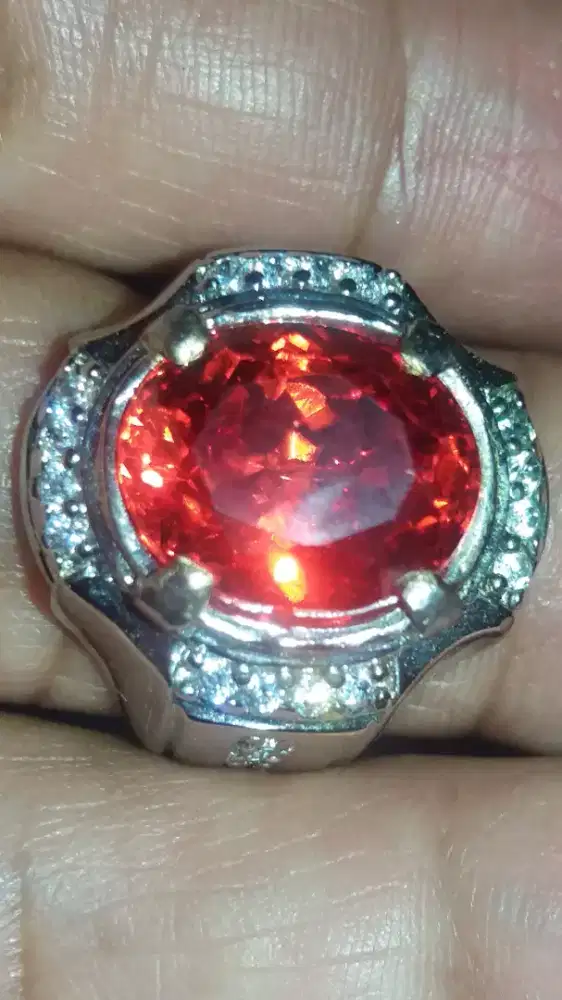 Jual Batu Cincin Permata Red Orangy Sapphire Tourmaline Cutting GOOD