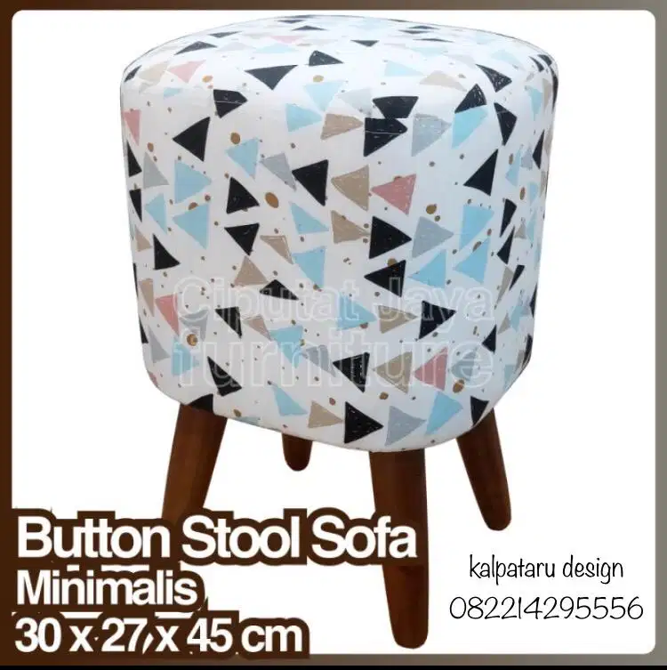 Kursi Stool sofa Bulat bahan Ateja suede, bisa pilih motif free ongkir