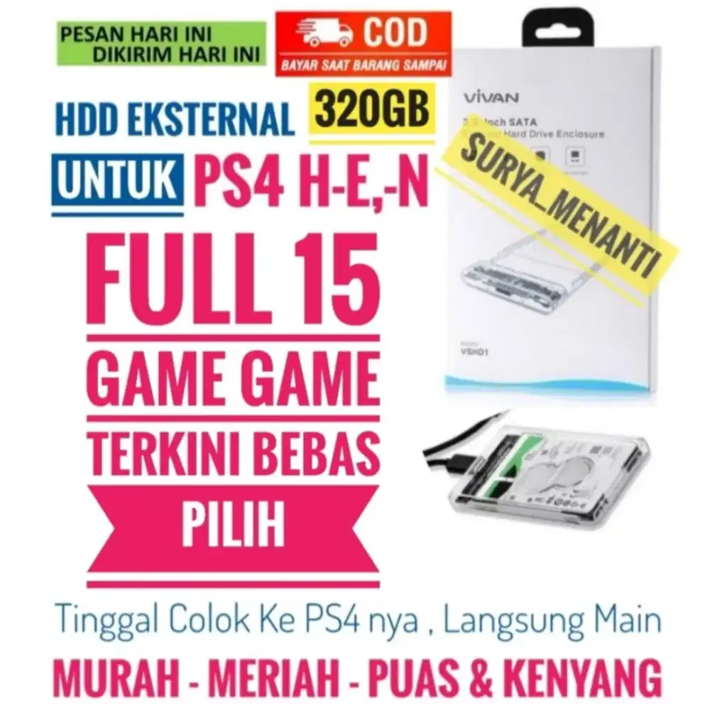 HDD EKSTERNAL PS4 320GB FULL GAME Mrh Meriah Harganya SIAP DIKIRIM