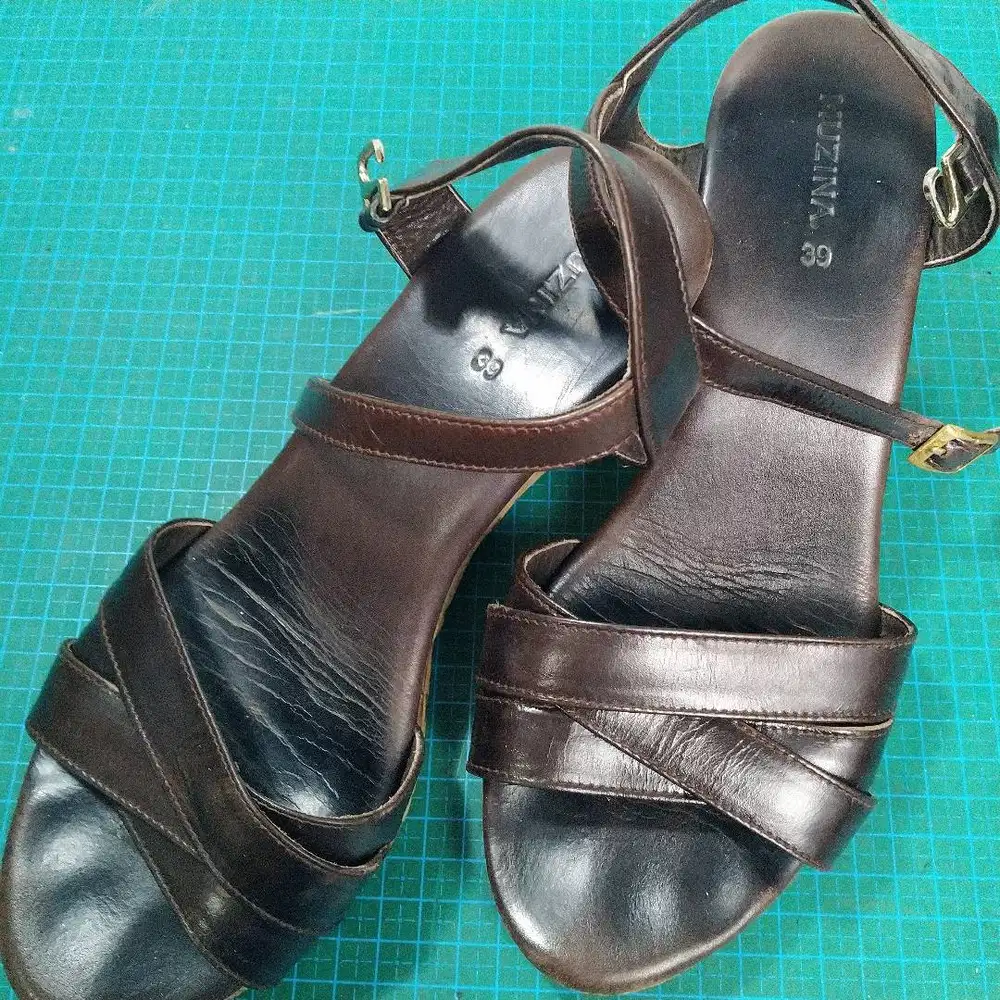 MUZINA Original Leather Wedge Heel Sandal Size:39