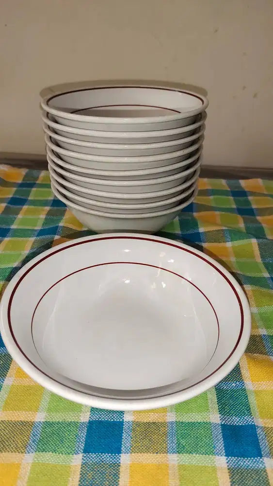 Lucky Hotelware Mangkuk Keramik putih + Lining Coklat (P-43) 10 buah