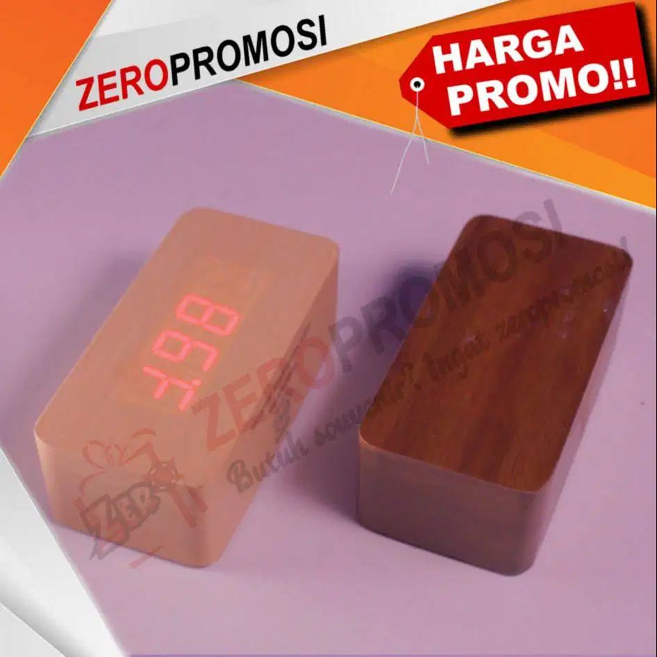 Souvenir Jam Kayu Digital Custom - Jam Alarm LED Wood