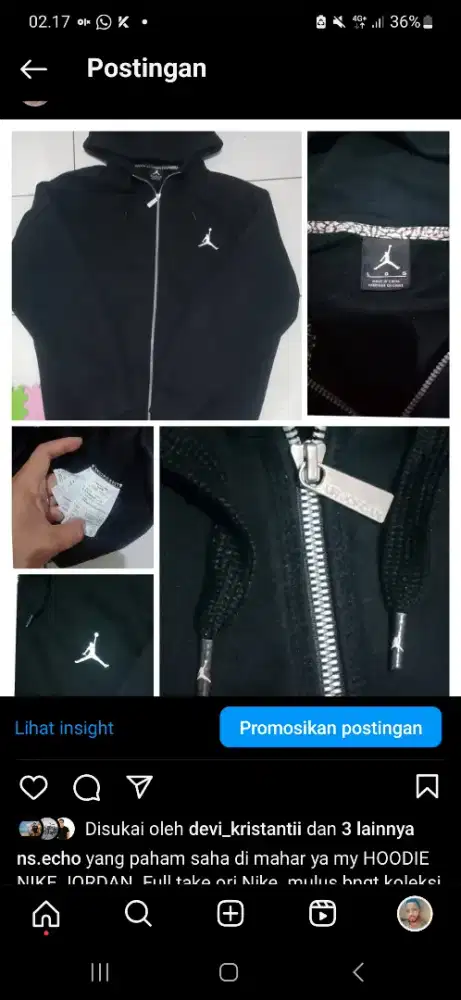 Hoodie Nike Jordan Original (Hitam Pekat)