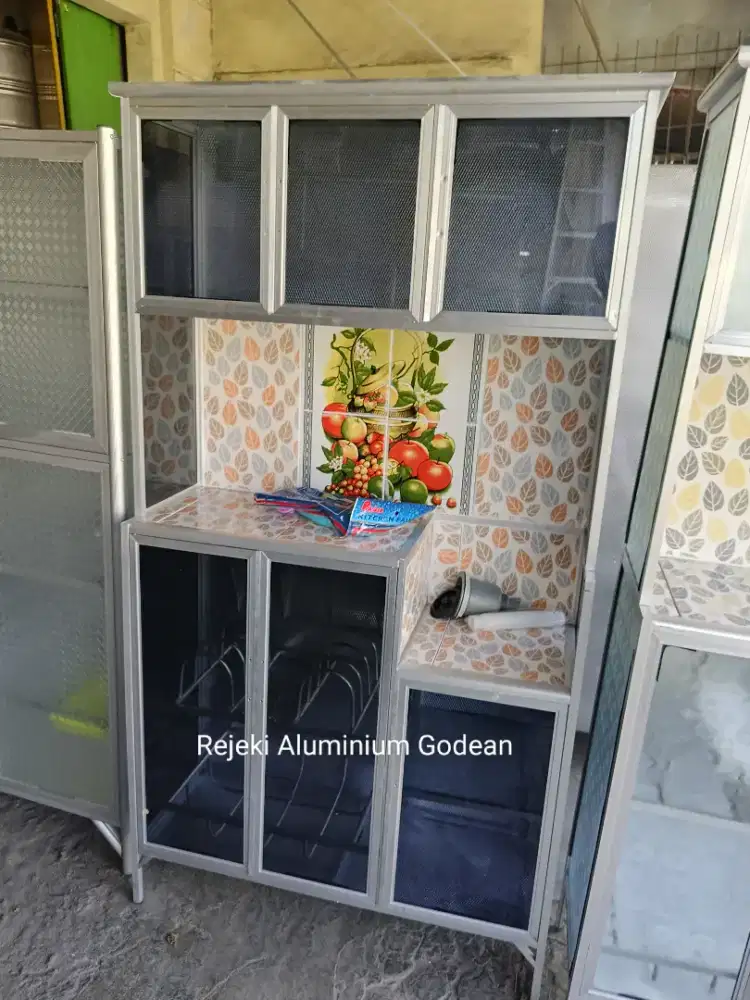 Rak piring 3pintu keramik kaca riben