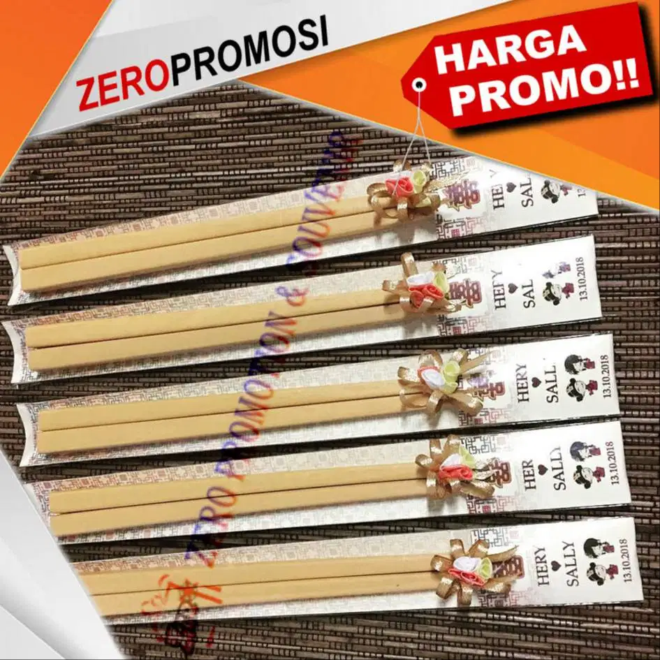 Souvenir sumpit kayu kemas plastik + Pita