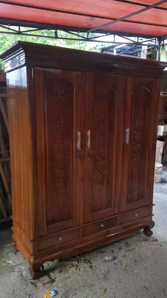 Lemari Pintu 3 Kayu Jati Full