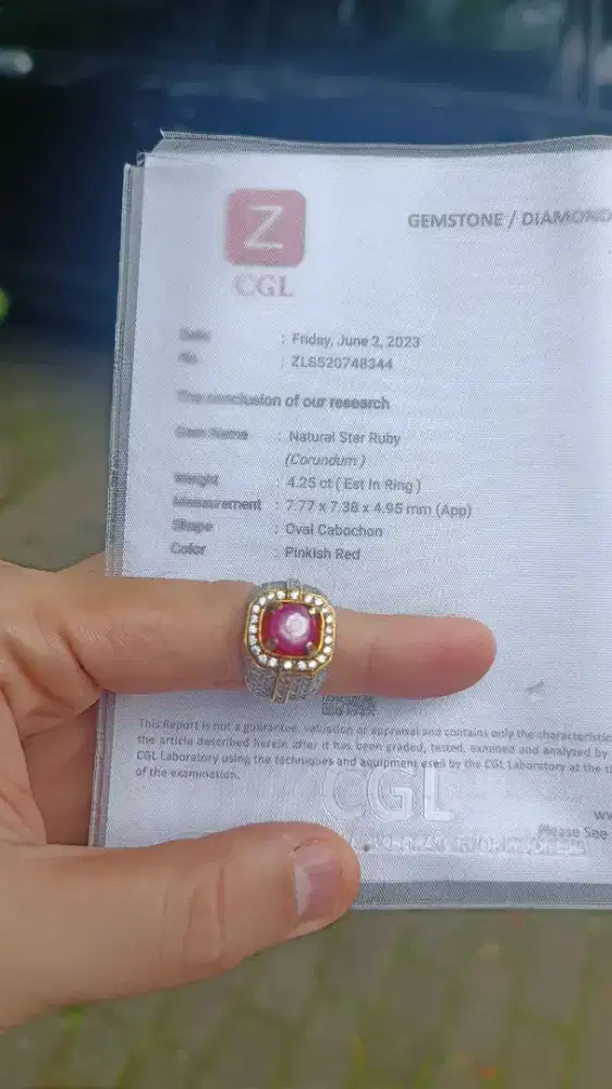 Cincin ruby star (pinkish red) perak size 8.5 ada memo