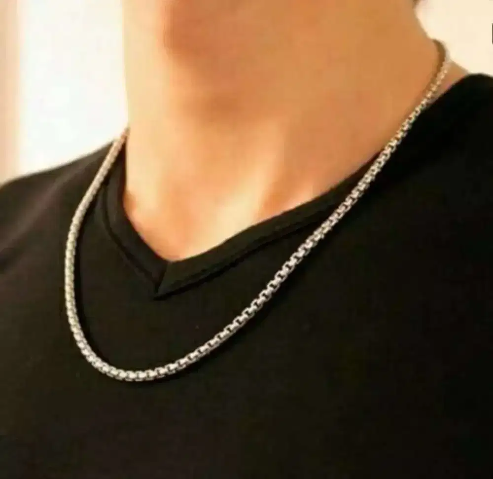 Kalung Titanium Milano italy Rantai Kotak Silver 45cm Pria Cowok