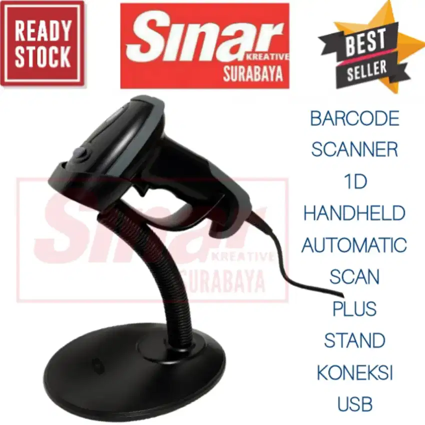 BARCODE SCANNER 1D LASER USB - HANDHELD AUTOSCAN PLUS STAND BS2108A
