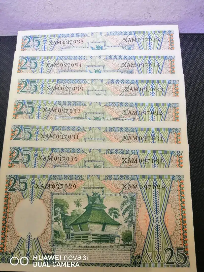 7 lembar nomor urut serie X - 25 Rupiah UKI tahun 1959