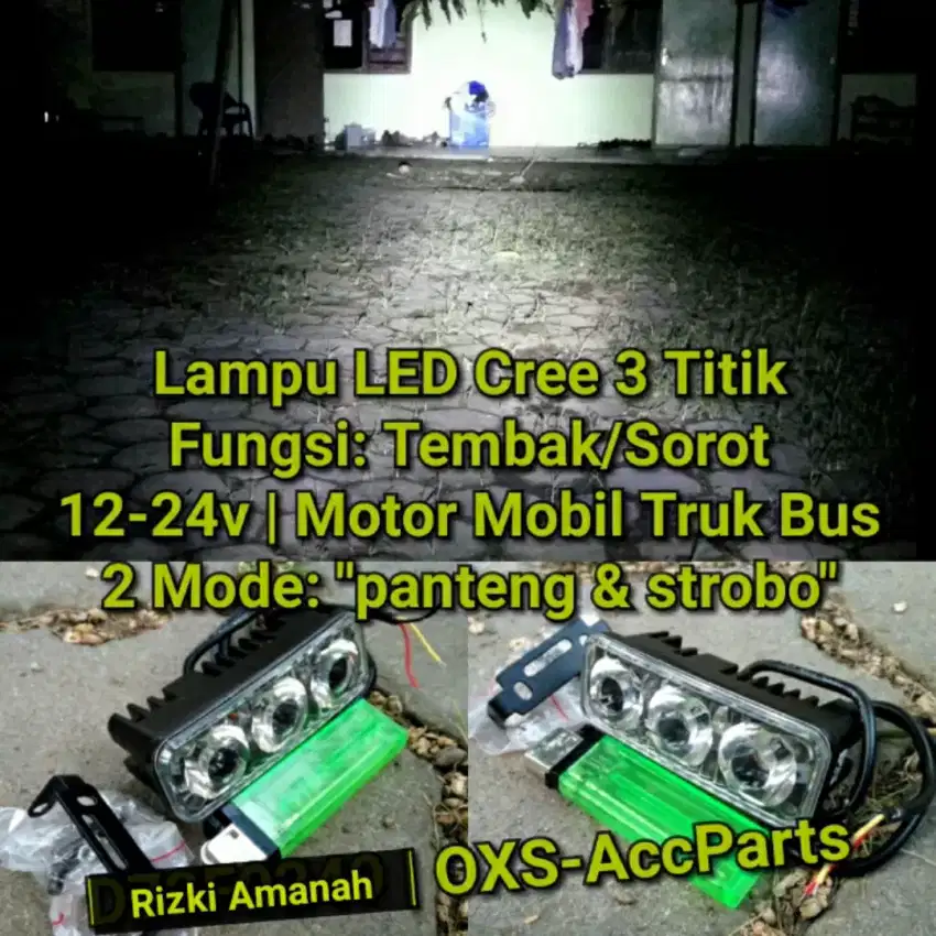 Lampu LED Tembak Sorot 3 Titik 1 dan 2 mode Motor Mobil kota senja DRL