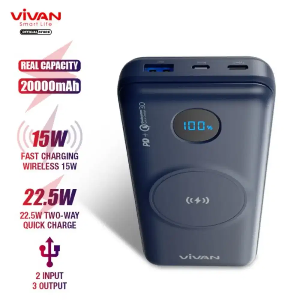 Vivan VPB-W20 20000mAh 22.5W Power Bank Wireless Fast Charging PD QC