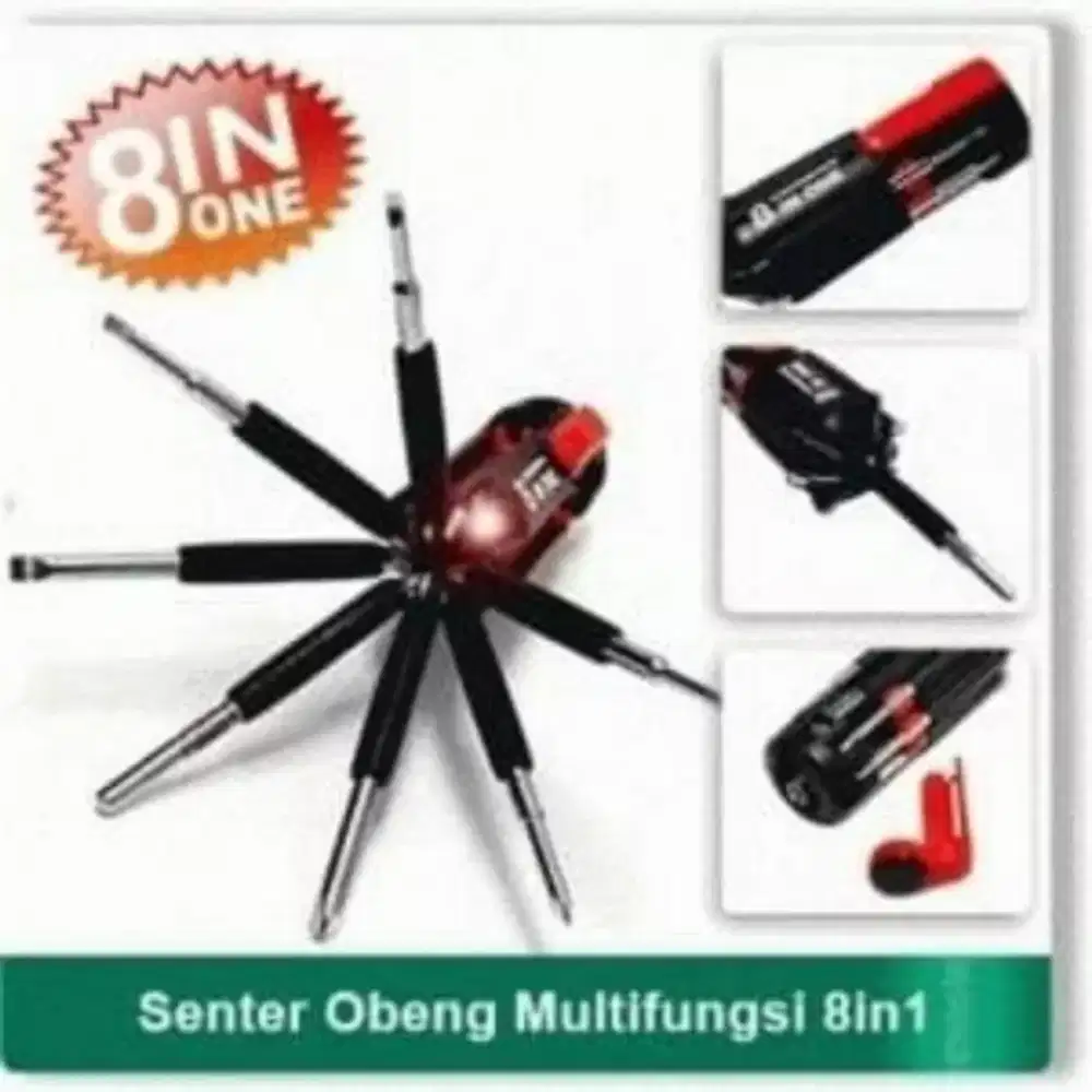 Lampu senter LED obeng 8 in 1 multi screwdriver torch