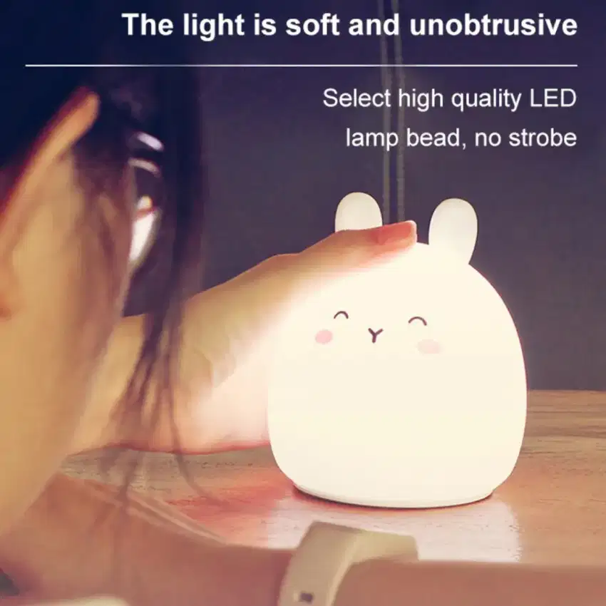 Lampu tidur LED model kelinci 7color USB rechargeable