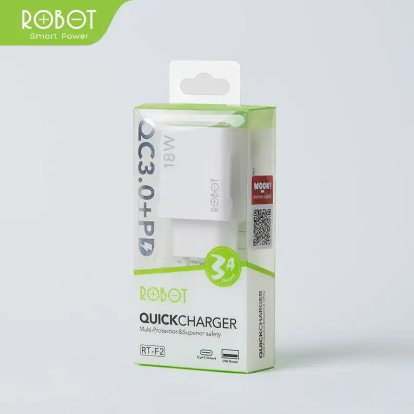 Adaptor Charger Robot RT-F2 USB-A & USB-C QC 3.0 18W Original