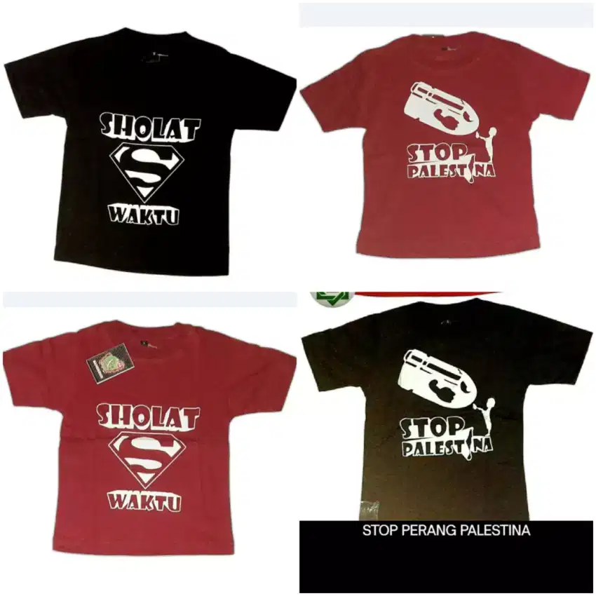 Baju Kaos Anak (Stop Palestina, Sholat 5 Waktu, Aku Kamu Sahabat)