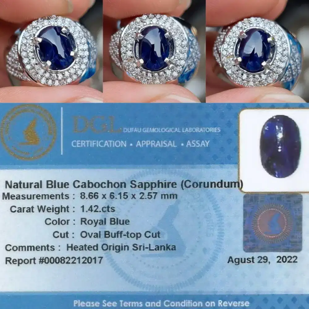 natural royal blue safir ceylon ring perak memo DGL lab