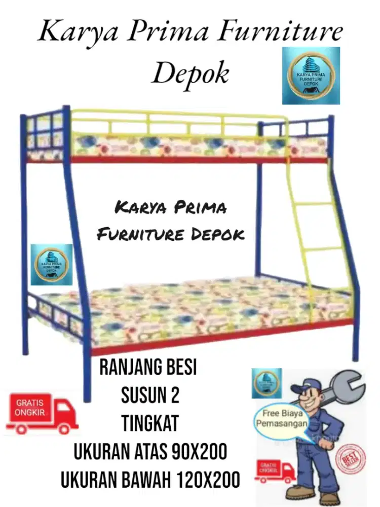 Ranjang Besi Susun 2Tingkat Ukuran Atas 90x200 bawah 120x200 1.750rb