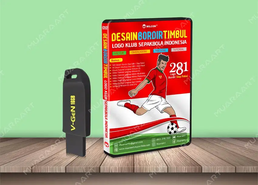 FLASHDISK Desain Bordir Timbul Logo Klub Sepakbola dengan Wilcom ES