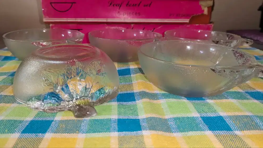 Original Vintage Leaf Bowl Set (P-57) 5 pcs Mangkuk Daun Clear murah
