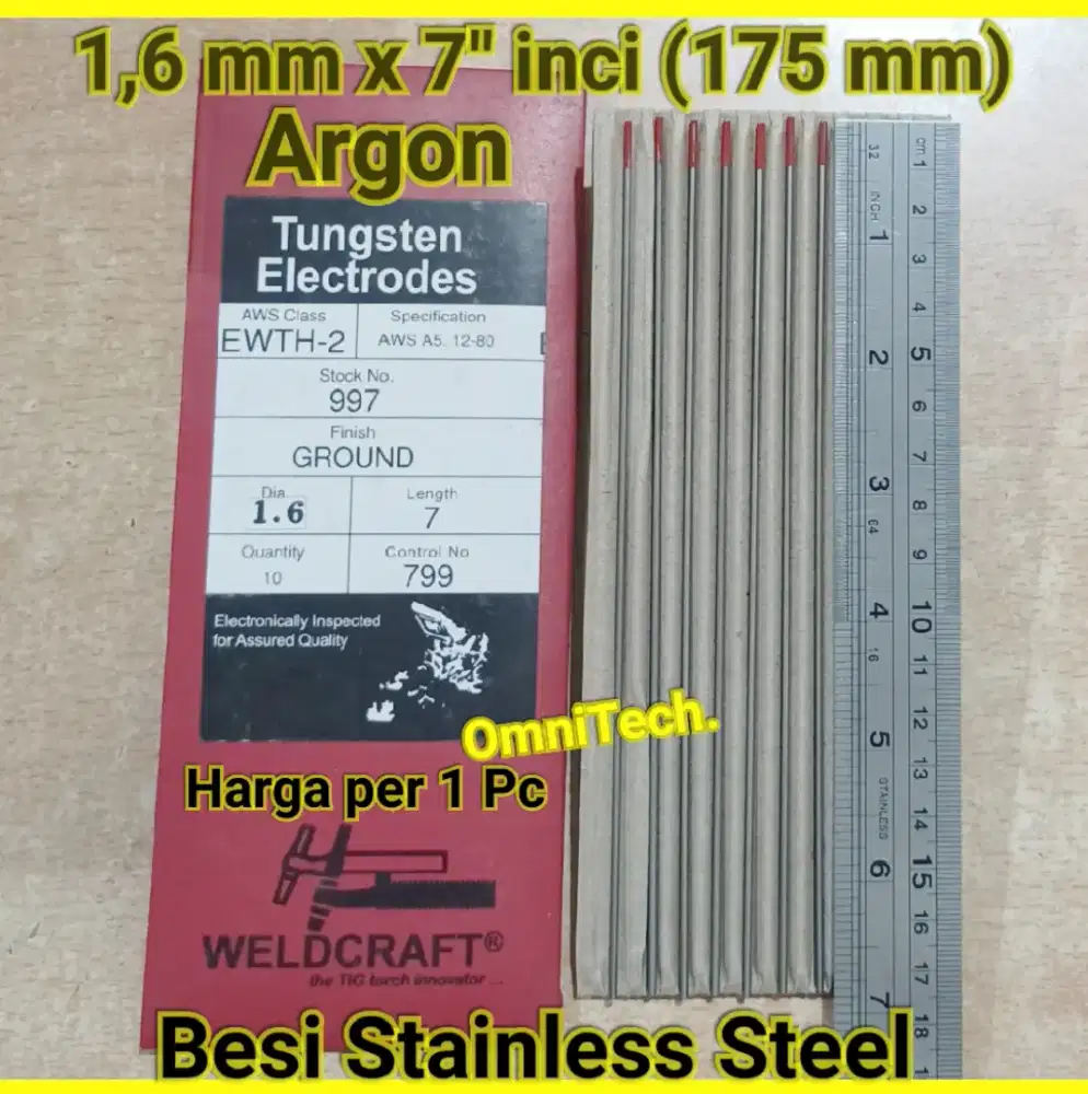 Tungsten Kawat Jarum Las Stainless Steel Argon SS RED Merah 1,6 2,4 mm