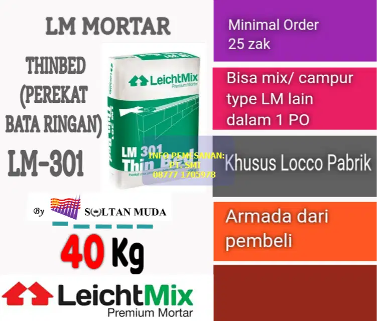 LM MORTAR LM-301 Thinbed Perekat PREMIUM Bata Ringan LEICTHMIX BROCO