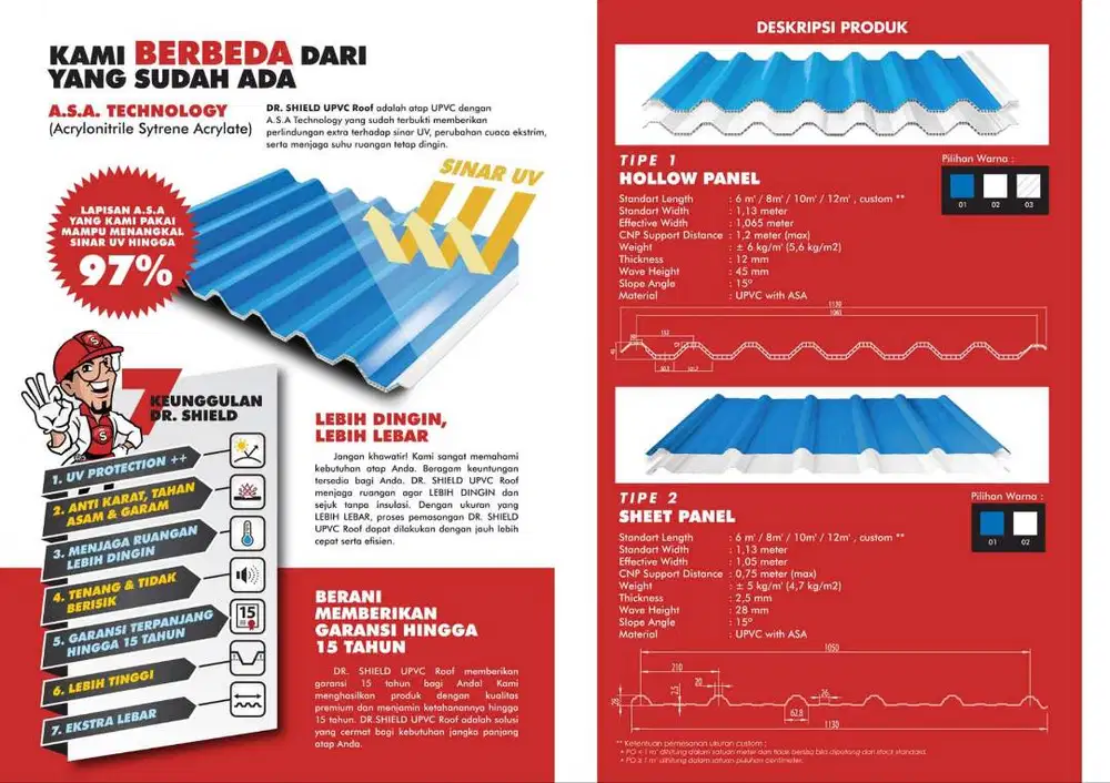 Atap UPVC DR.SHIELD+jasa pasang(harga sendiri)