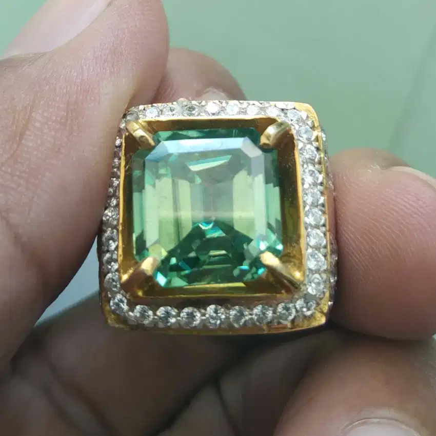 Green Moissanite Diamond Big Size with Ring For Men plus Sertifikat