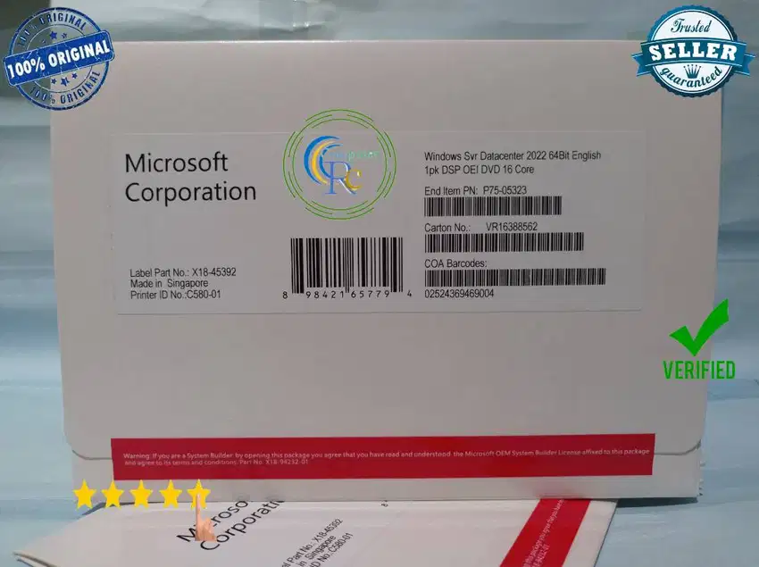 Win Server 2022 Datacenter 16 Core 5 CALs Fullpack DVD Original LTS