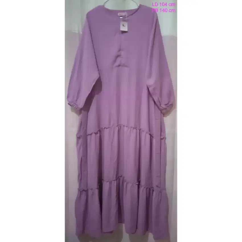 NEW gamis umpak susun pink wolycrepe murmer