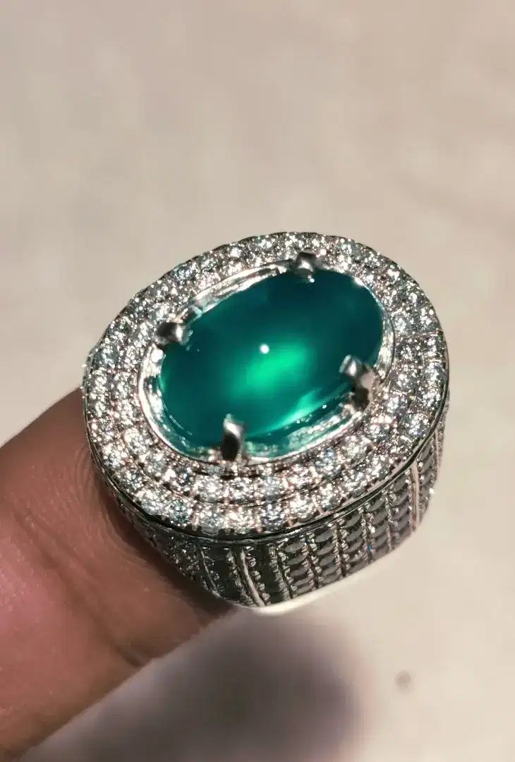 Cincin batu BACAN DOKO PERAK Microsetting Moissanite GOLDEN Bio Solar