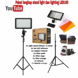 1 set lighting studio led 160 + 2 baterai + baterai charger