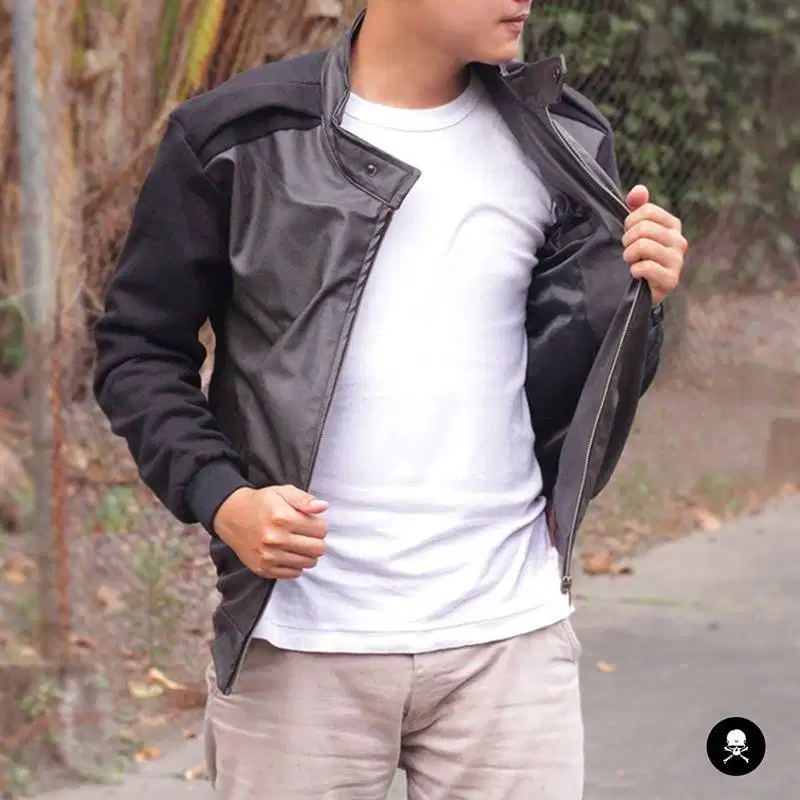 Jaket, Jaket Pria, Jaket Kulit Kombinasi Fleece, Jaket Kulit Coklat