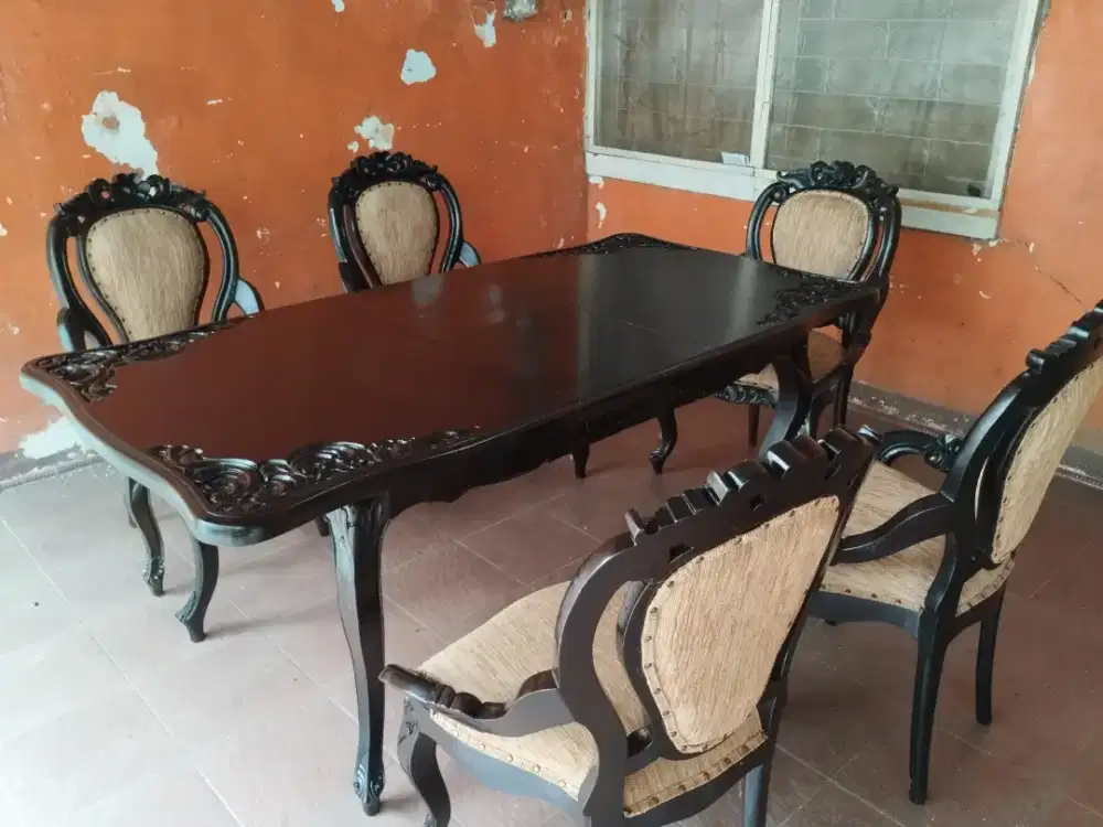 Jual set meja makan kayu jati tua ukir