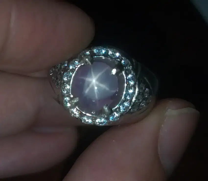 Natural purple safir star srilangka ring perak