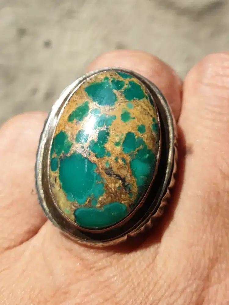 Natural Pirus Persia Urat Mas Ring Perak Lis Emas Swasa