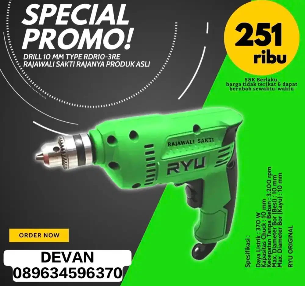 MESIN BOR RYU 10MM RDR10-3RE MURAH BERGARANSI
