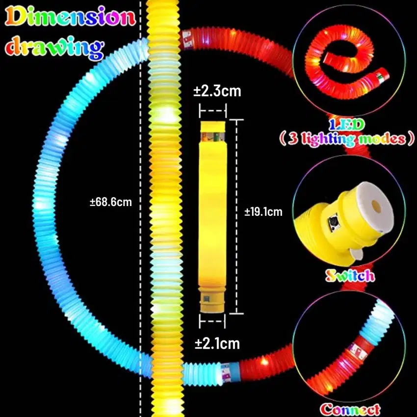 Light Up Pop Tubes Mainan Lampu Stick Pipa Selang Fidget Tube Toys Lam