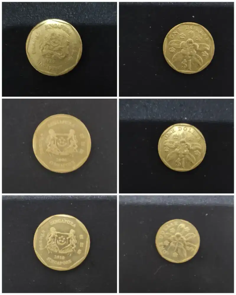 Koin 1 dolar Singapore thn 1989,2006,2010 (3 keping)