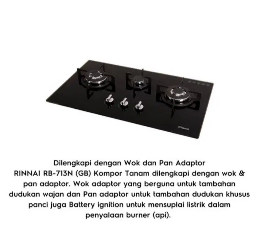 Kompor Tanam gas Rinnai 3 Tungku RB-713N GB