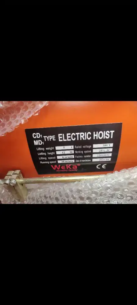 Electric Wire Rope Hoist 5 Ton x 12 meter WEKA GERMANY