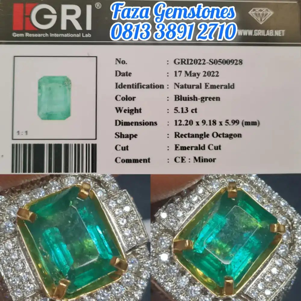 Zamrud Zambia Minor Bluish Green~5.13ct~GRI~Small inklusi, good colour